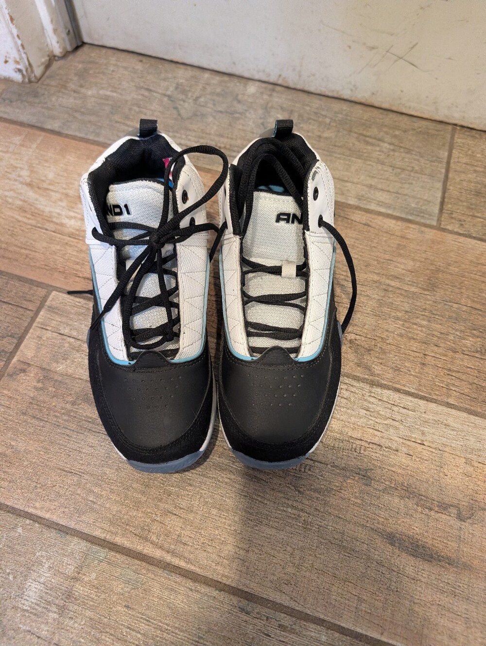 And1 Kids Black White Sneakers with Teal Accent